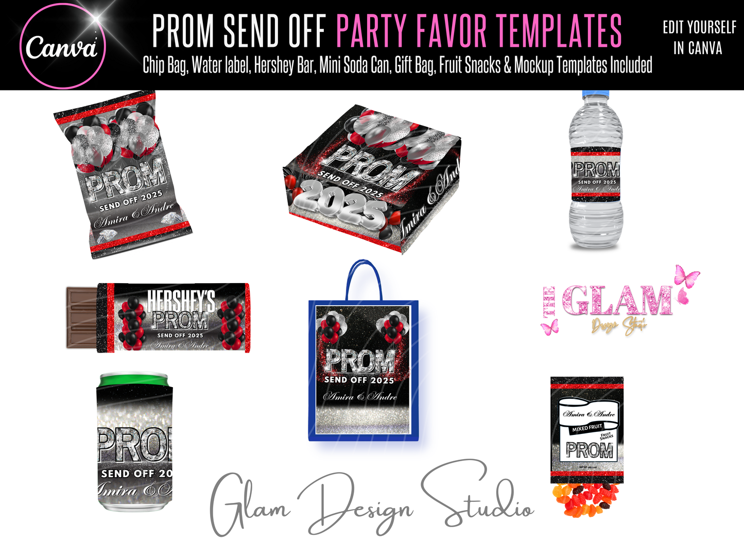 DIY Prom Send Off Party Favor Bundle Editable Canva Templates