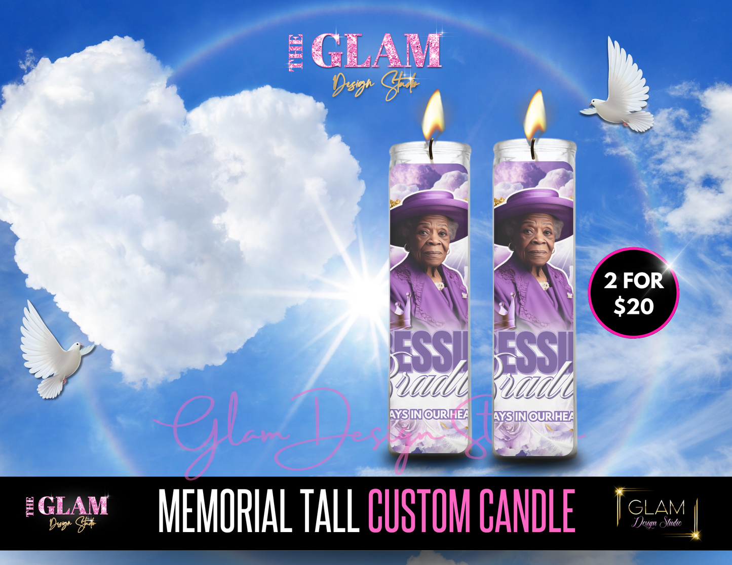 Memorial Tall Glass Custom Candle (Physical Item)