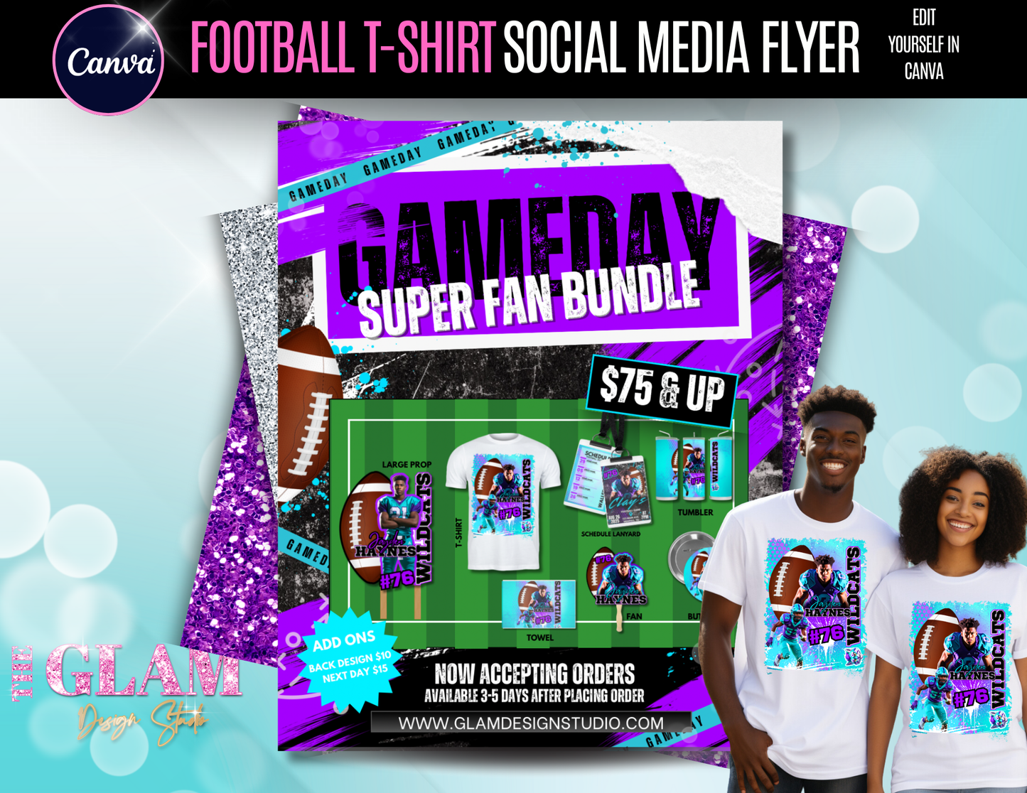 Football Shirt Orders, Social Media Flyer Templates – 3 Color Variations | Canva Pro Editable