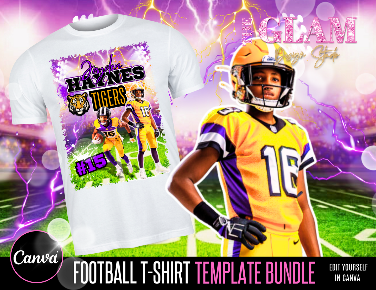 32 Editable Football T-Shirt Canva Templates with Mockup – Sports Shirt Designs for Crafters
