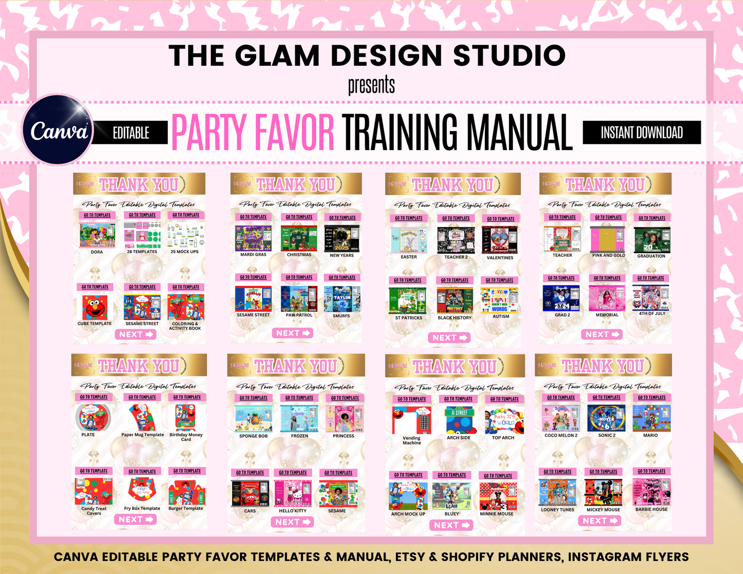 Mega Birthday Party Favor Editable Digital Product Templates & Training Manual
