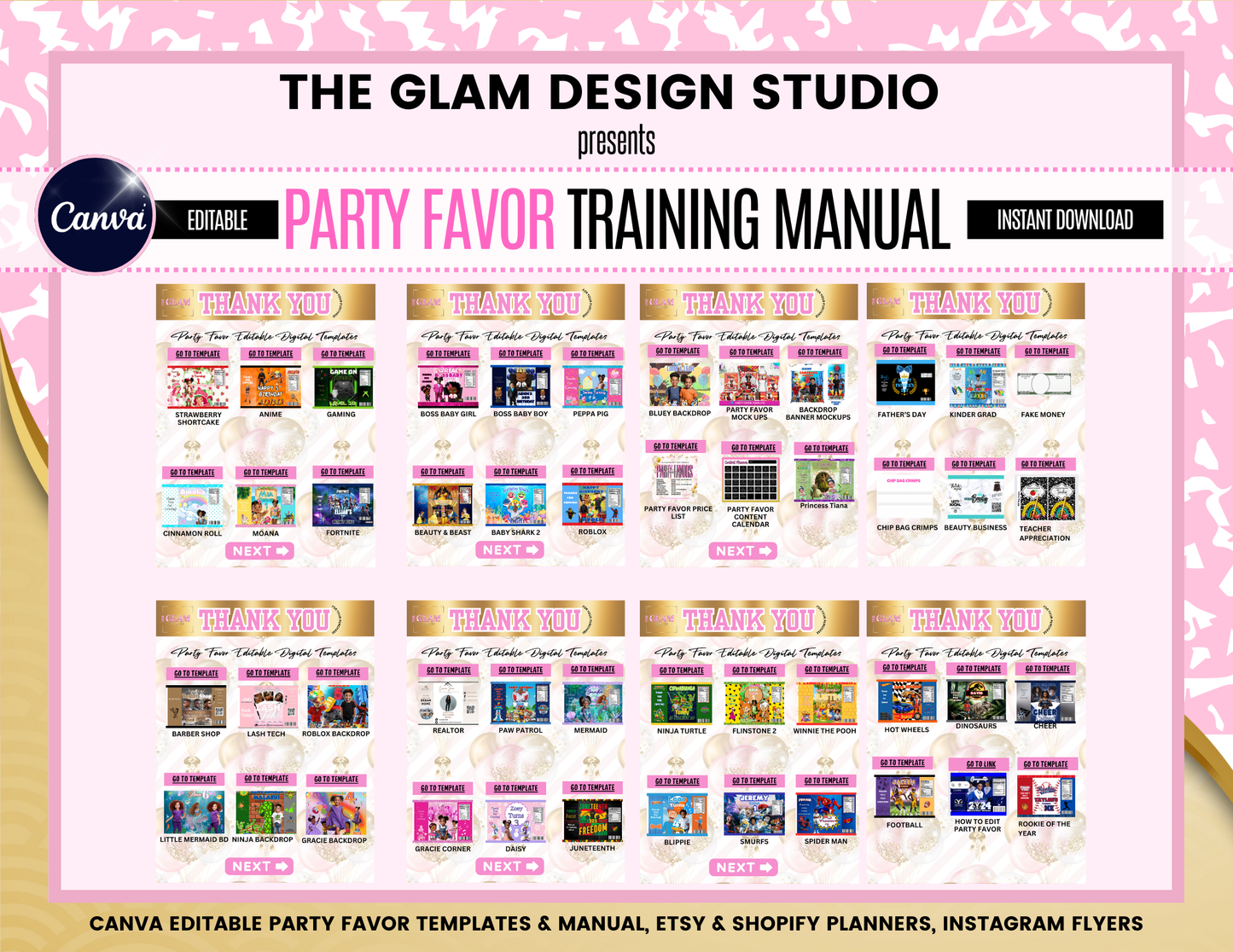 Mega Birthday Party Favor Editable Digital Product Templates & Training Manual