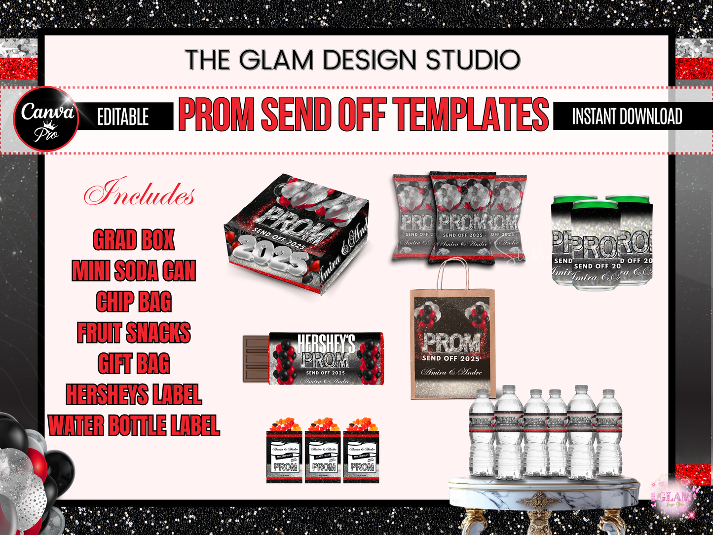 DIY Prom Send Off Party Favor Bundle Editable Canva Templates