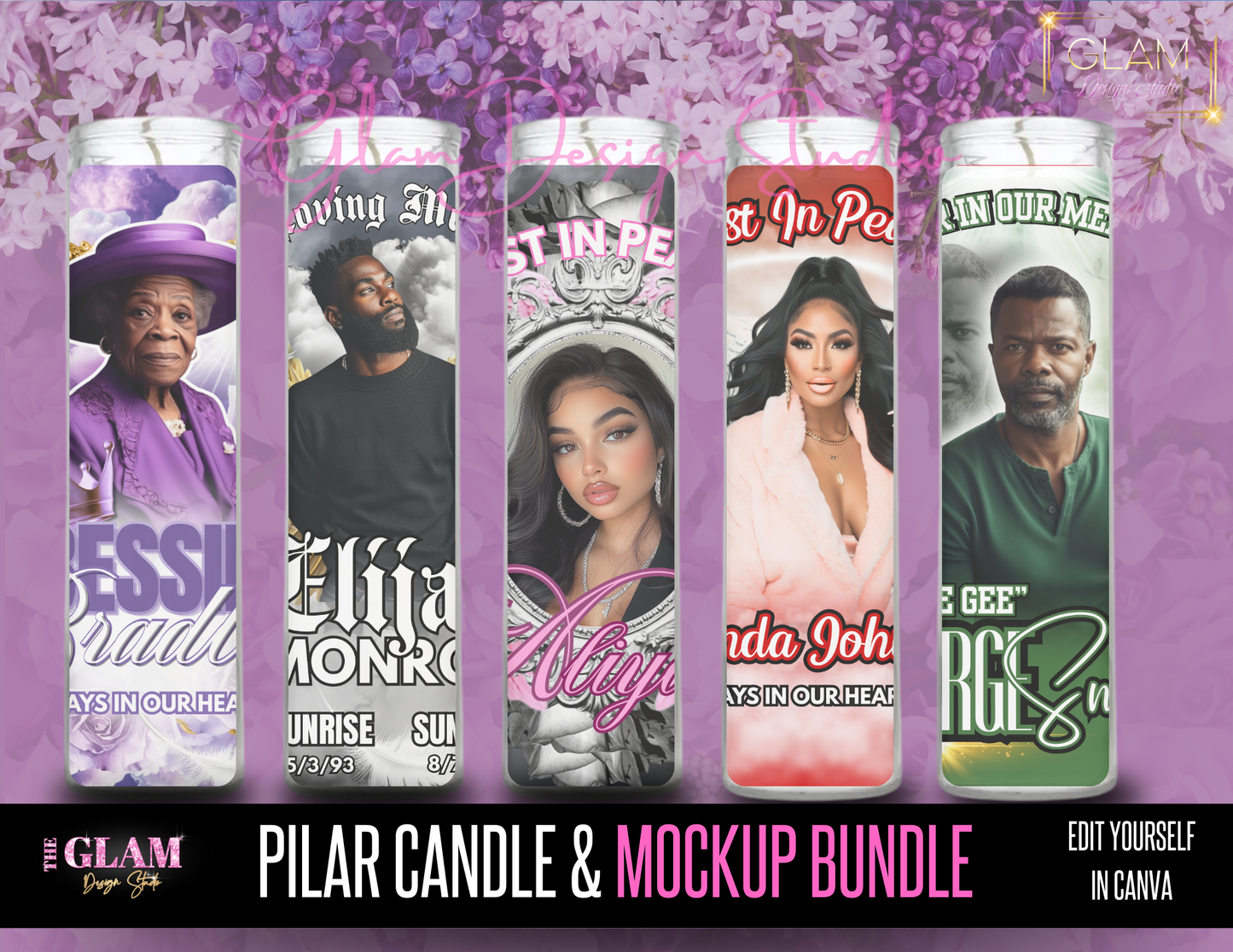 Memorial Pillar Candle & Mockup Canva Editable Templates