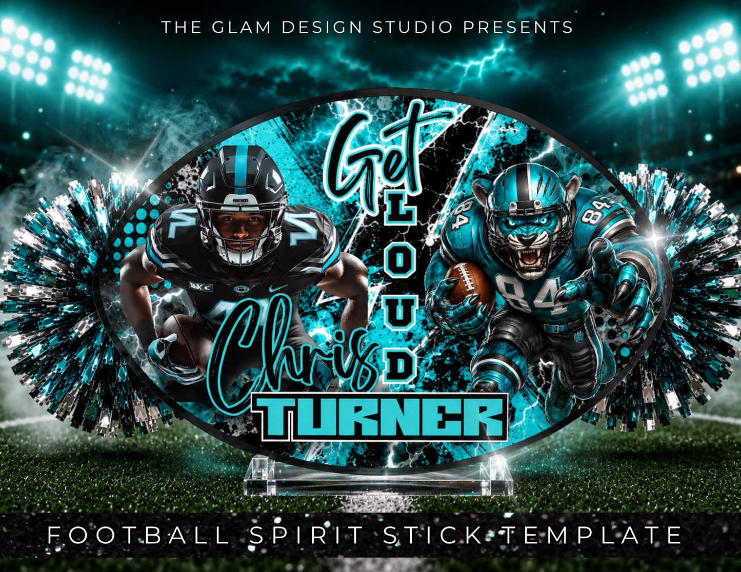 12 Football Spirit Stick Canva Templates | Editable Custom Cheer Spirit Stick Template | Sports Mom DIY Digital Download