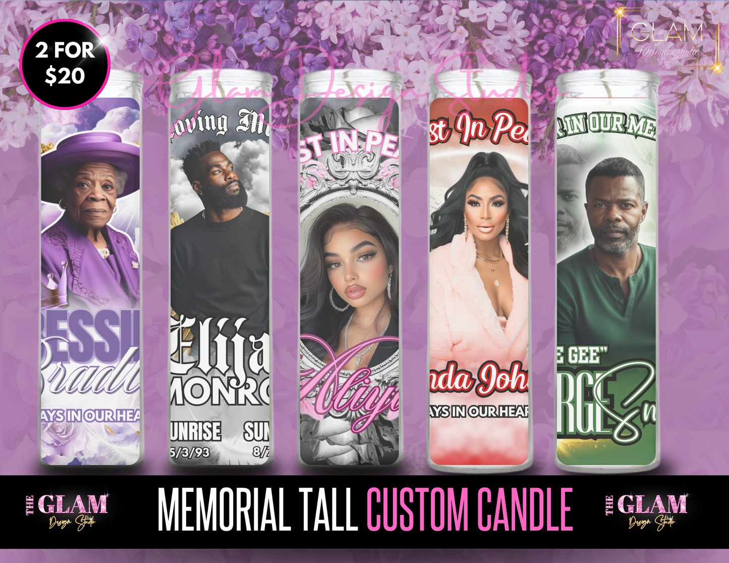 Memorial Tall Glass Custom Candle (Physical Item)