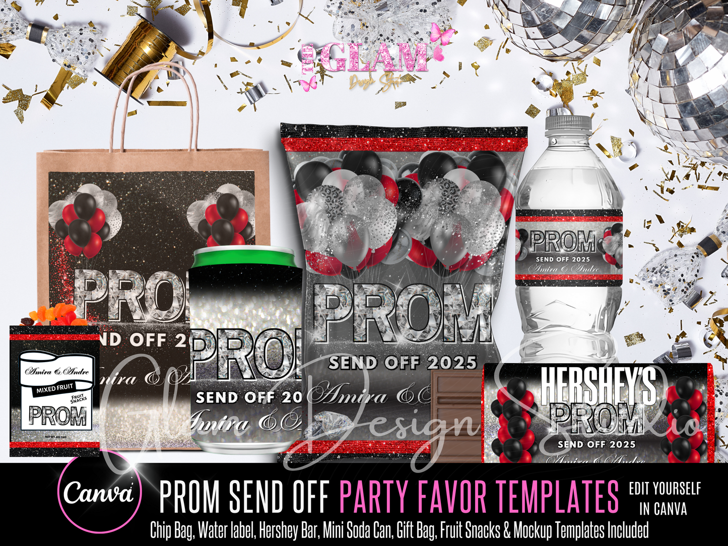 DIY Prom Send Off Party Favor Bundle Editable Canva Templates