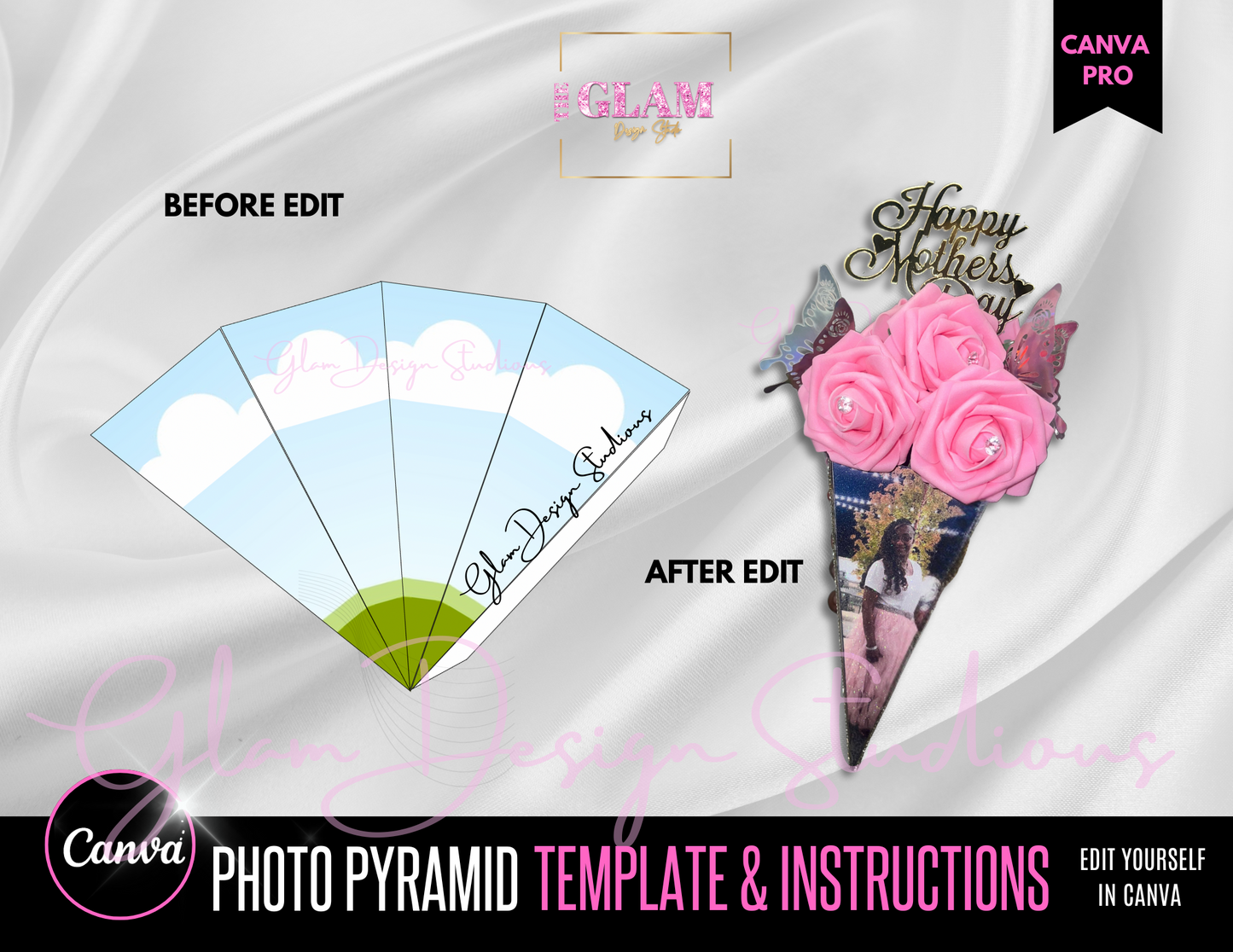 Photo Pyramid Template, Canva Editable Template, Mother’s Day gift template