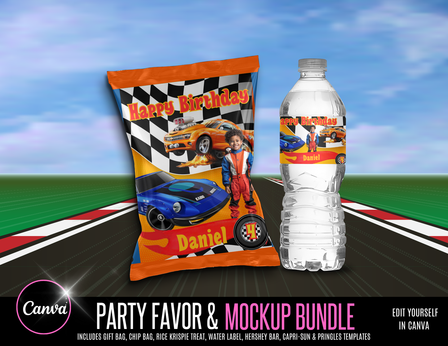 Character Party Favors Race Car Theme Party Digital Product, Canva Editable Templates, Canva Pro