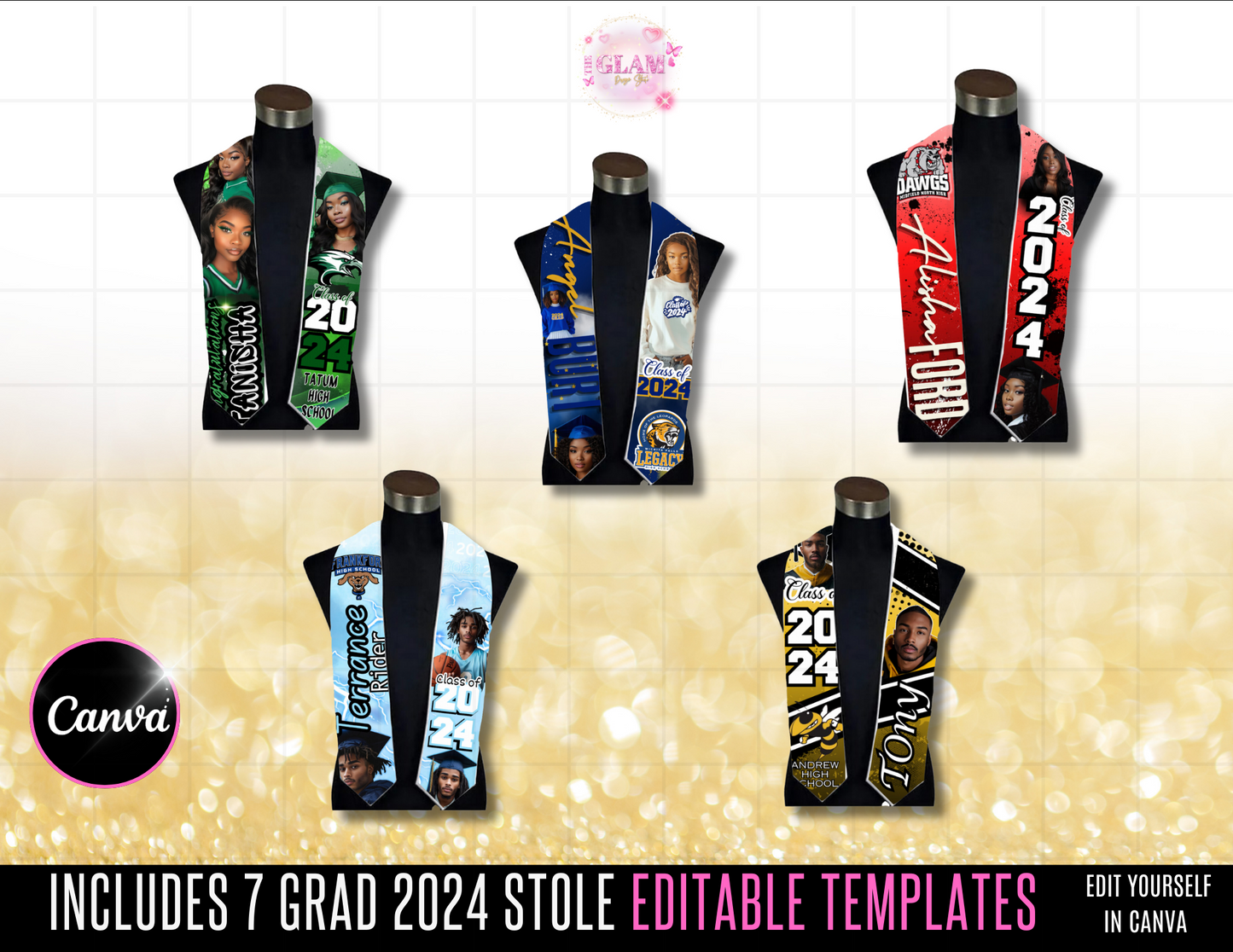 2025 Graduation Stole Editable Template Bundle Digital File