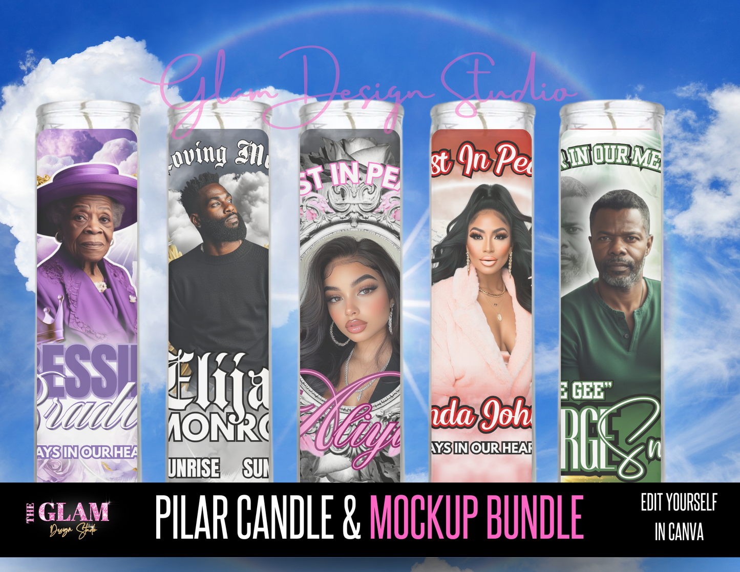 Memorial Pillar Candle & Mockup Canva Editable Templates