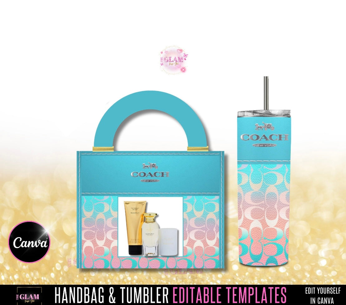 Turquoise Handbag Gift Box Template Bundle Purse Template, DIY Purse Template, Designer Handbag Gift Box, Canva Template, PNG File, Vending Machine