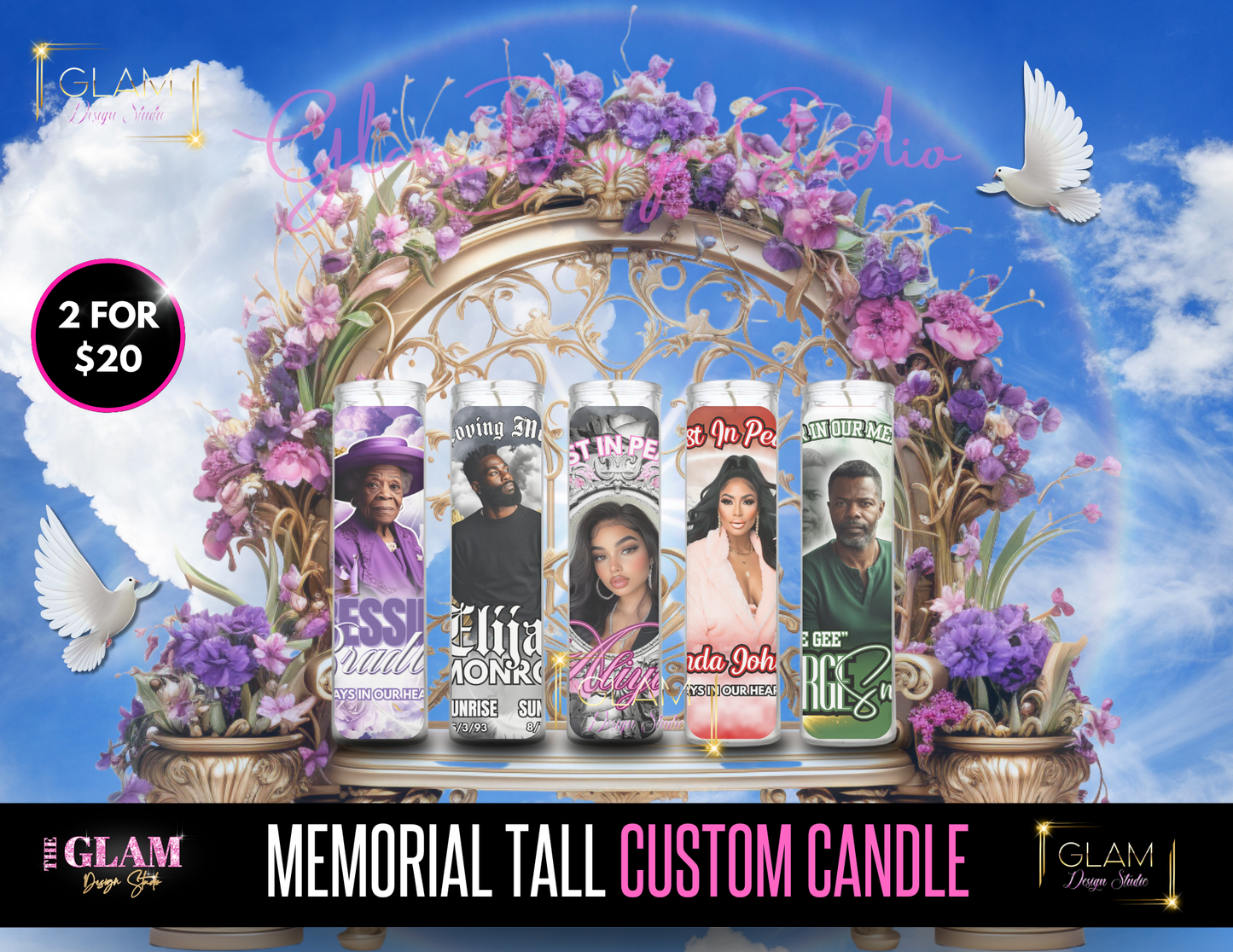 Memorial Tall Glass Custom Candle (Physical Item)