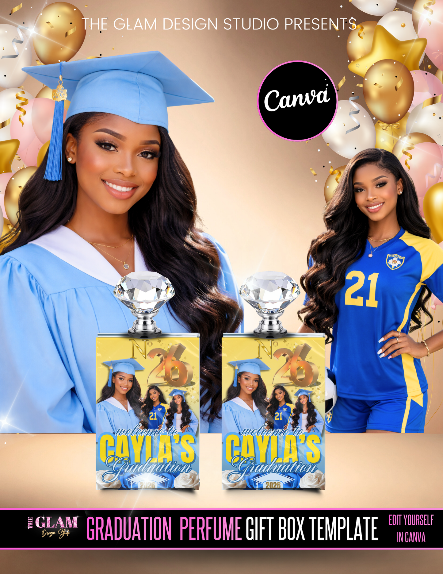 Graduation Perfume Gift Box Template Canva Editable | Graduation Party Favor Box | Custom Grad Perfume Cologne Gift Box | Grad Party Decor Template