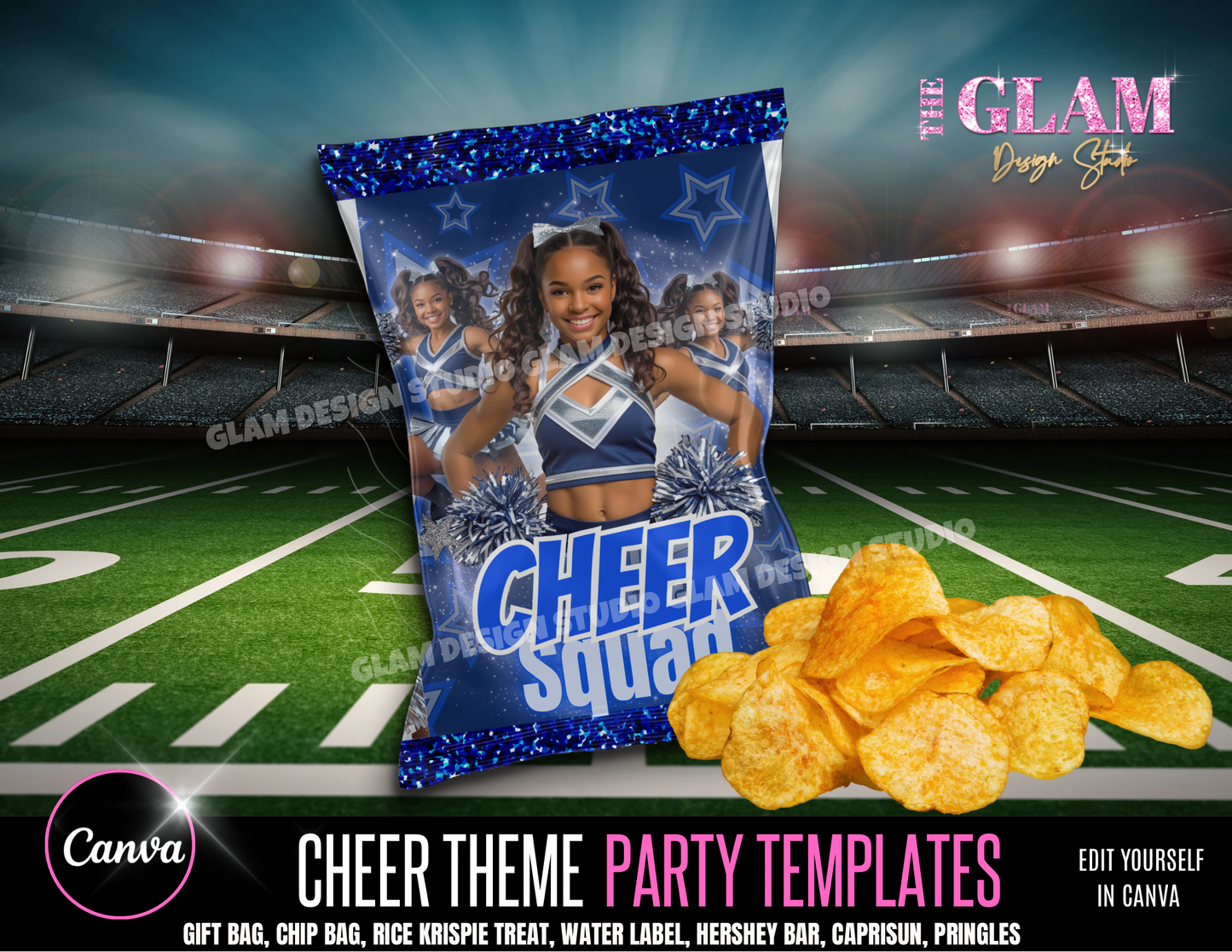 Cheerleading Party Favor Template Bundle – Editable Canva Templates for Cheer Squad Birthdays & Spirit Parties