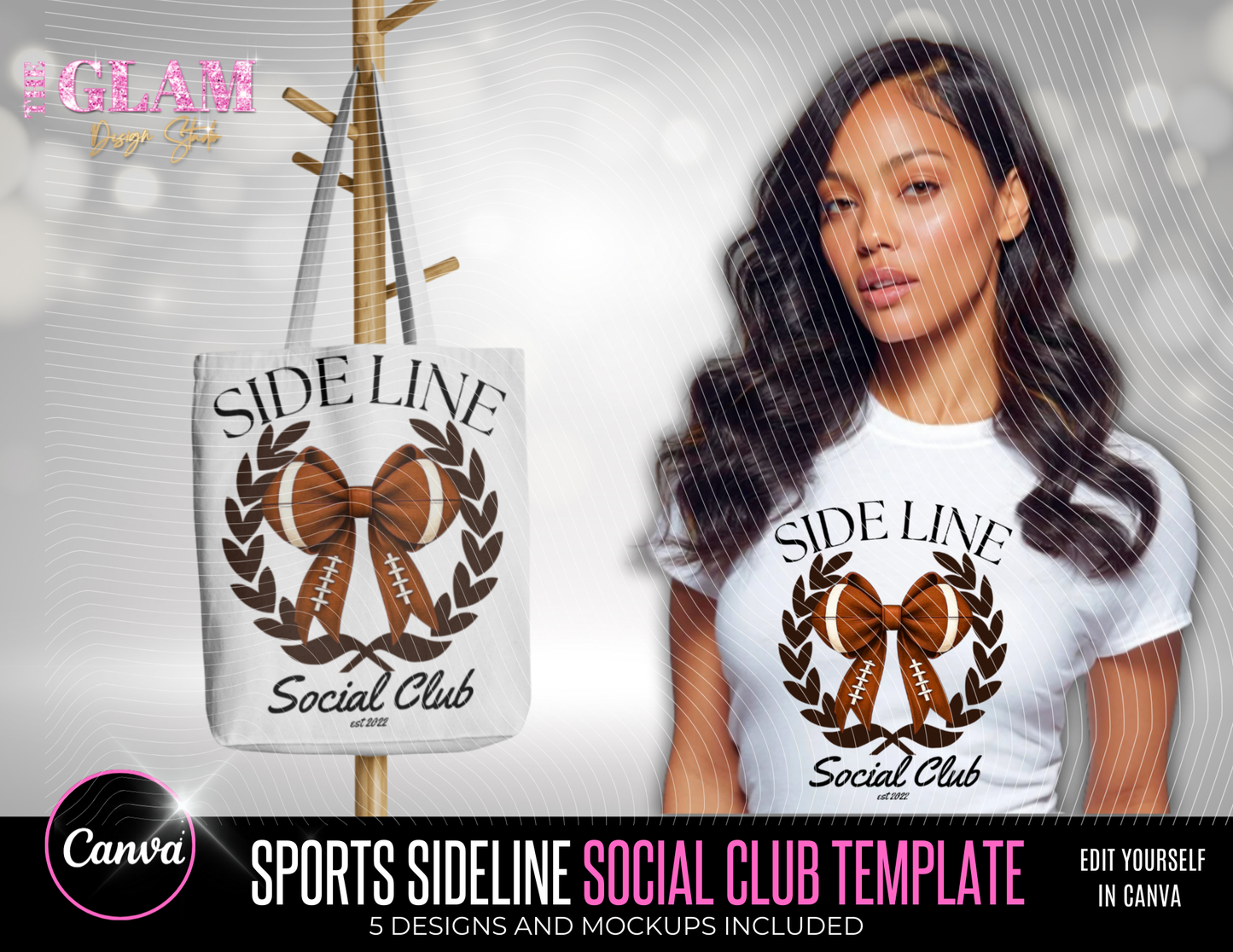 Side Line Social Club Canva Editable Templates- Glam Sports Mom T-Shirt Designs