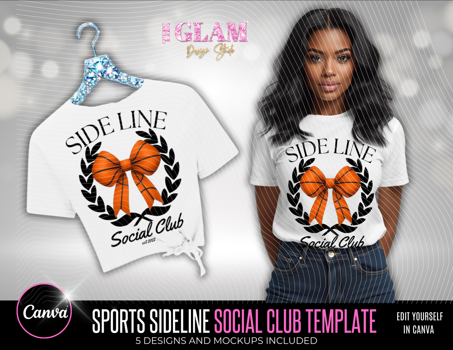 Side Line Social Club Canva Editable Templates- Glam Sports Mom T-Shirt Designs