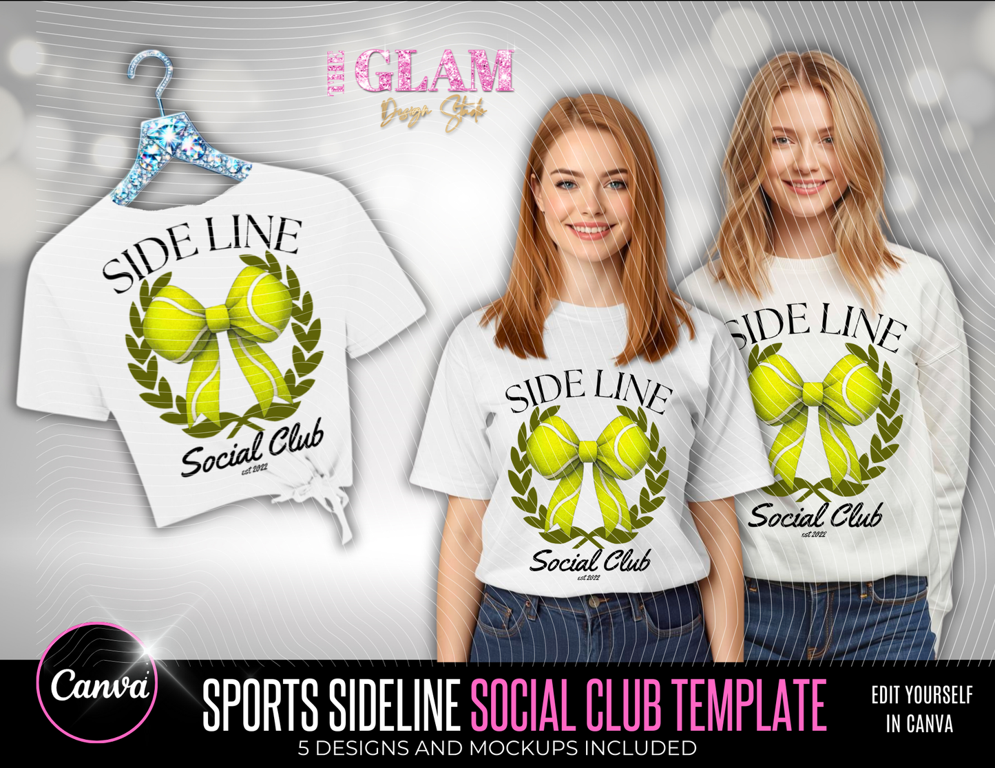 Side Line Social Club Canva Editable Templates- Glam Sports Mom T-Shirt Designs