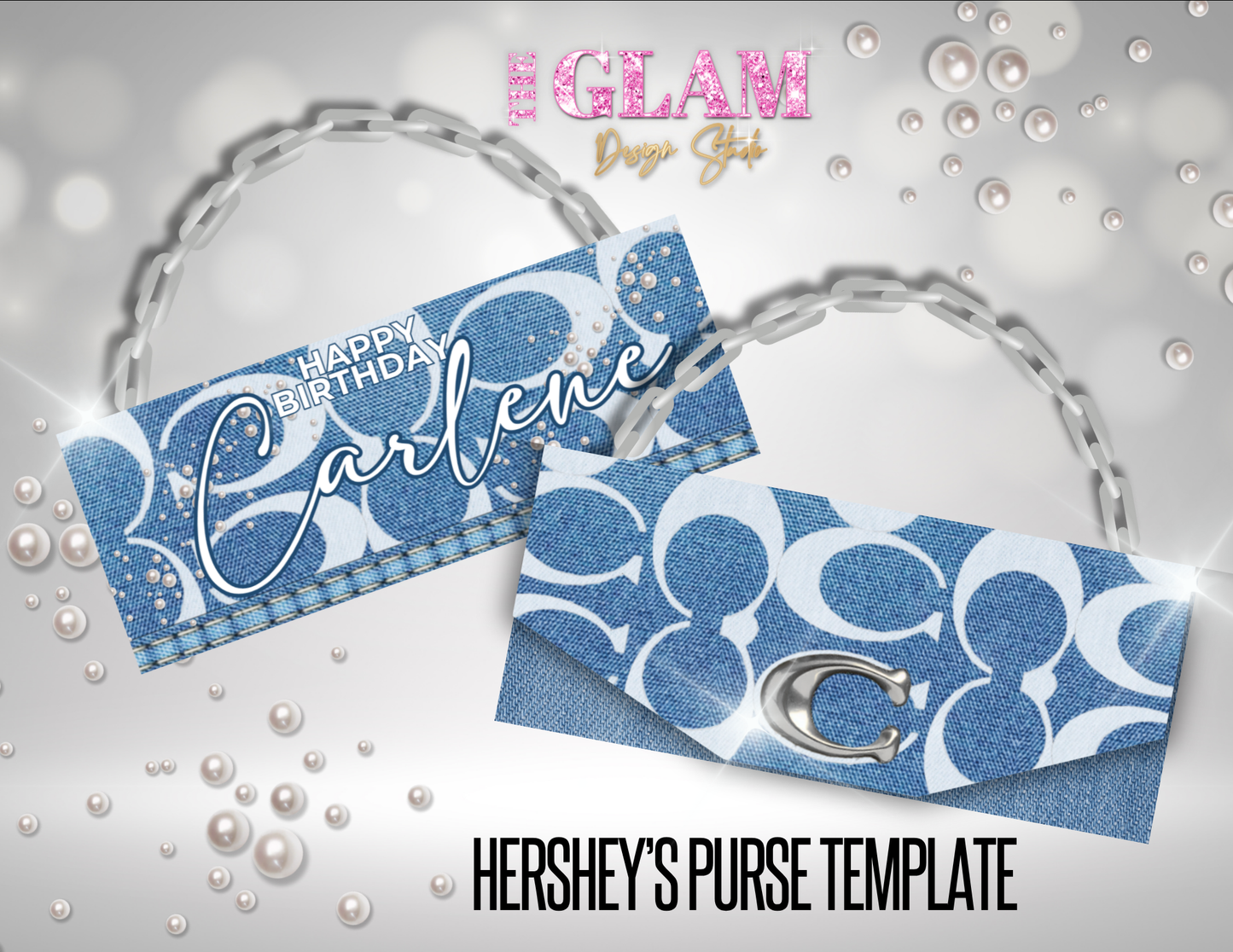 Luxury Blue Coach-Inspired Party Favor & Mockup Canva Bundle | Editable Templates for Gift Bags, Water Labels, Wine Labels, Chip Bags & More