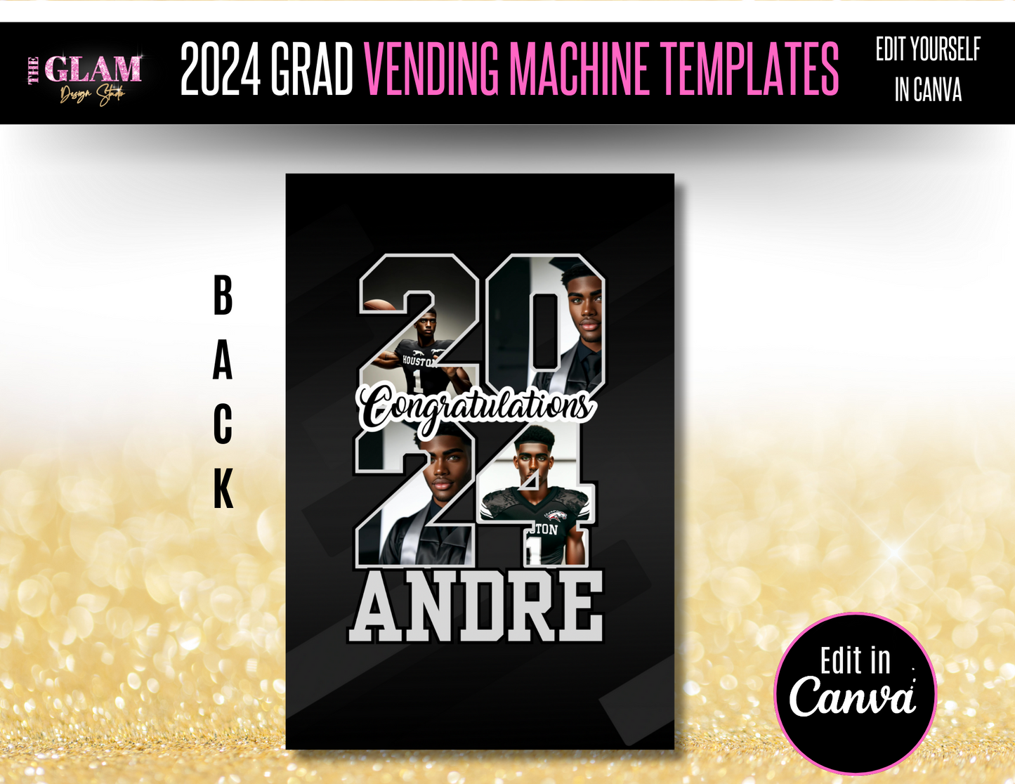 2025 Grad Vending Machine Editable Templates, (Canva Black) 3 Sizes Included