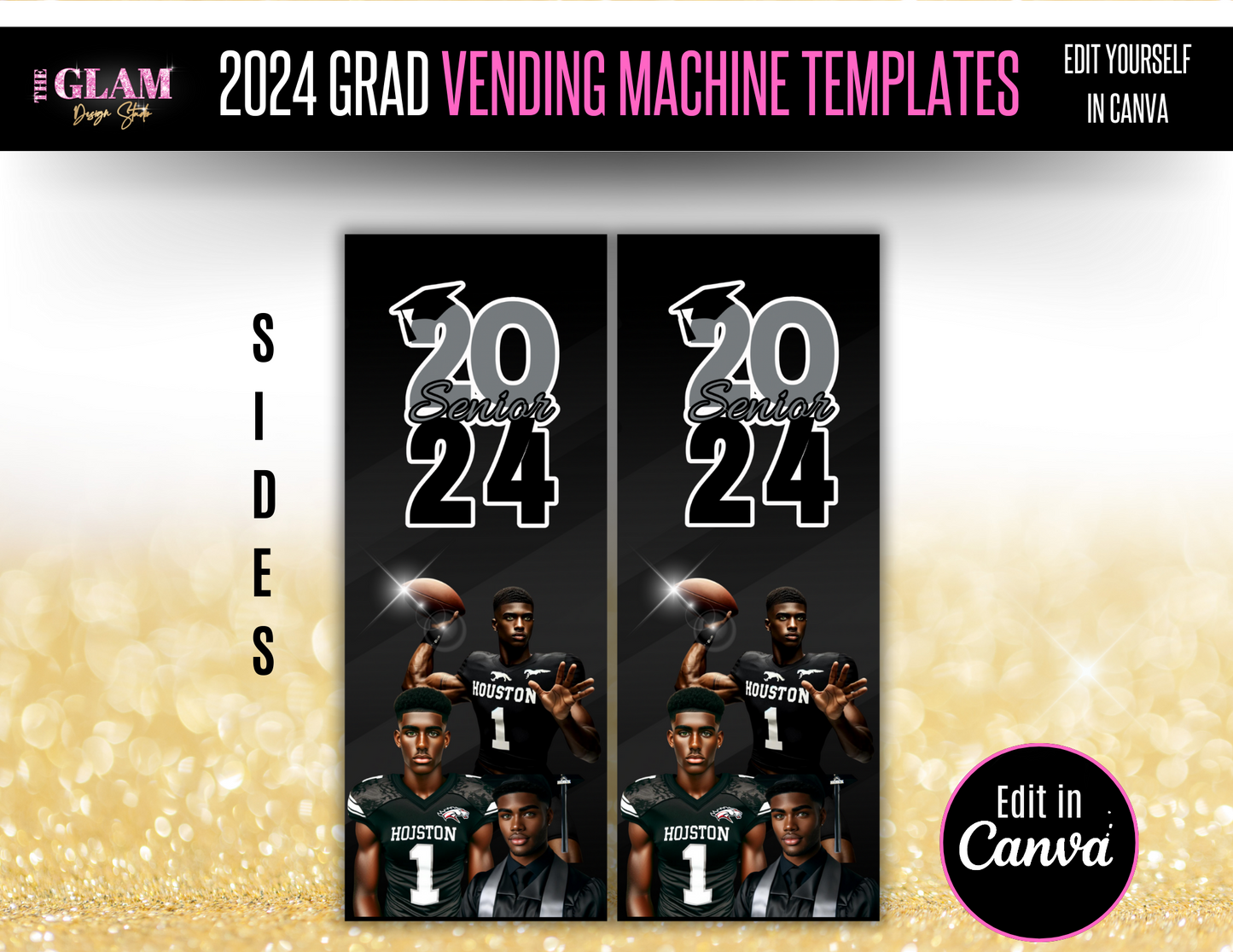 2025 Grad Vending Machine Editable Templates, (Canva Black) 3 Sizes Included
