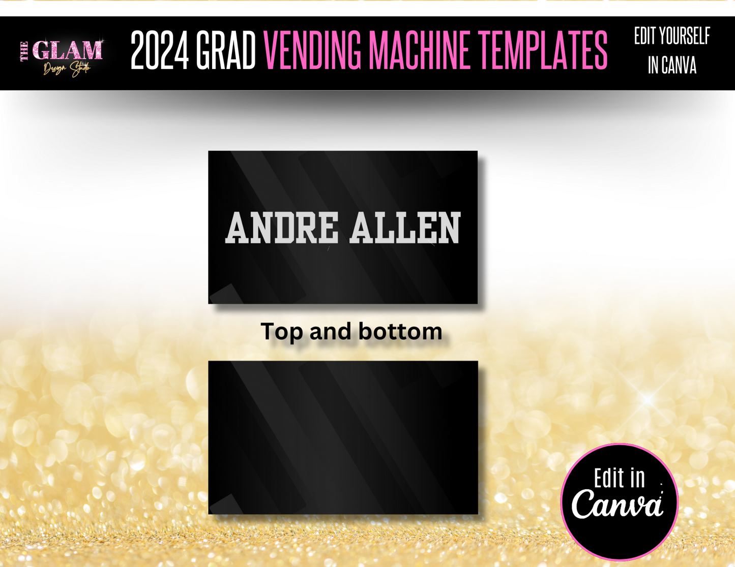 2025 Grad Vending Machine Editable Templates, (Canva Black) 3 Sizes Included