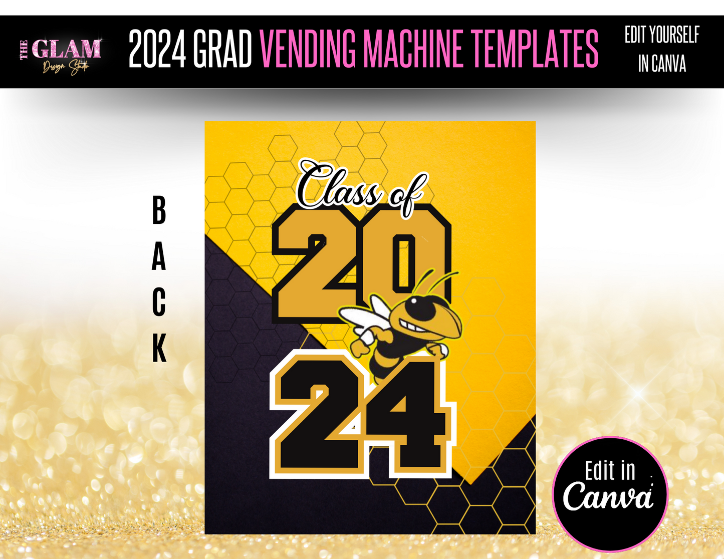 2025 Grad Vending Machine Editable Templates, (Canva Black & Yellow)