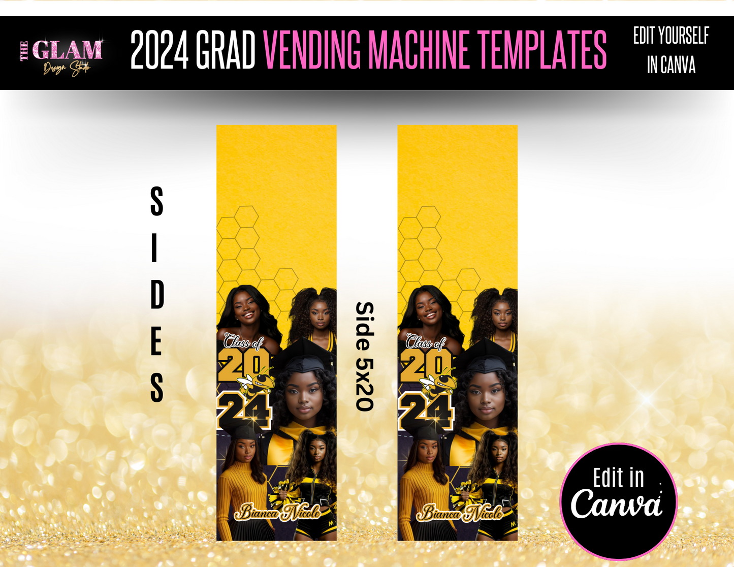 2025 Grad Vending Machine Editable Templates, (Canva Black & Yellow)