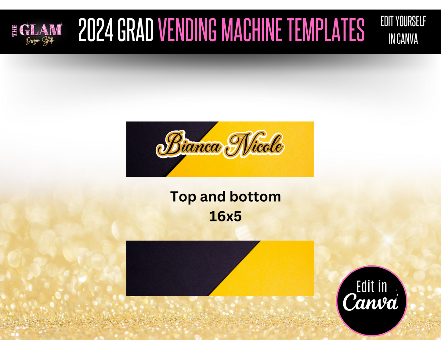 2025 Grad Vending Machine Editable Templates, (Canva Black & Yellow)