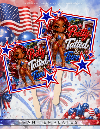 Red White & Tipsy 4th of July Canva Template Bundle | Adult Drink Pouch, Fan & Foam Cup Sticker Templates