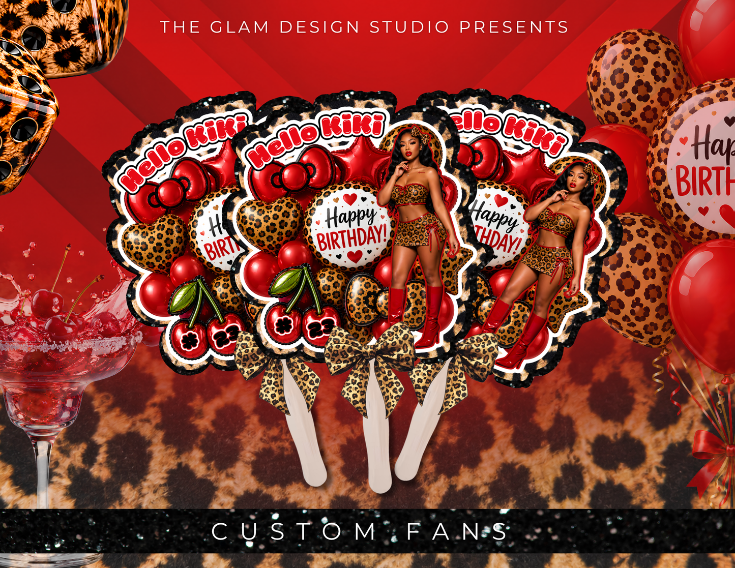 Custom Red Cheetah Birthday Party Favors Templates| Hello Kitty Girl Bundle