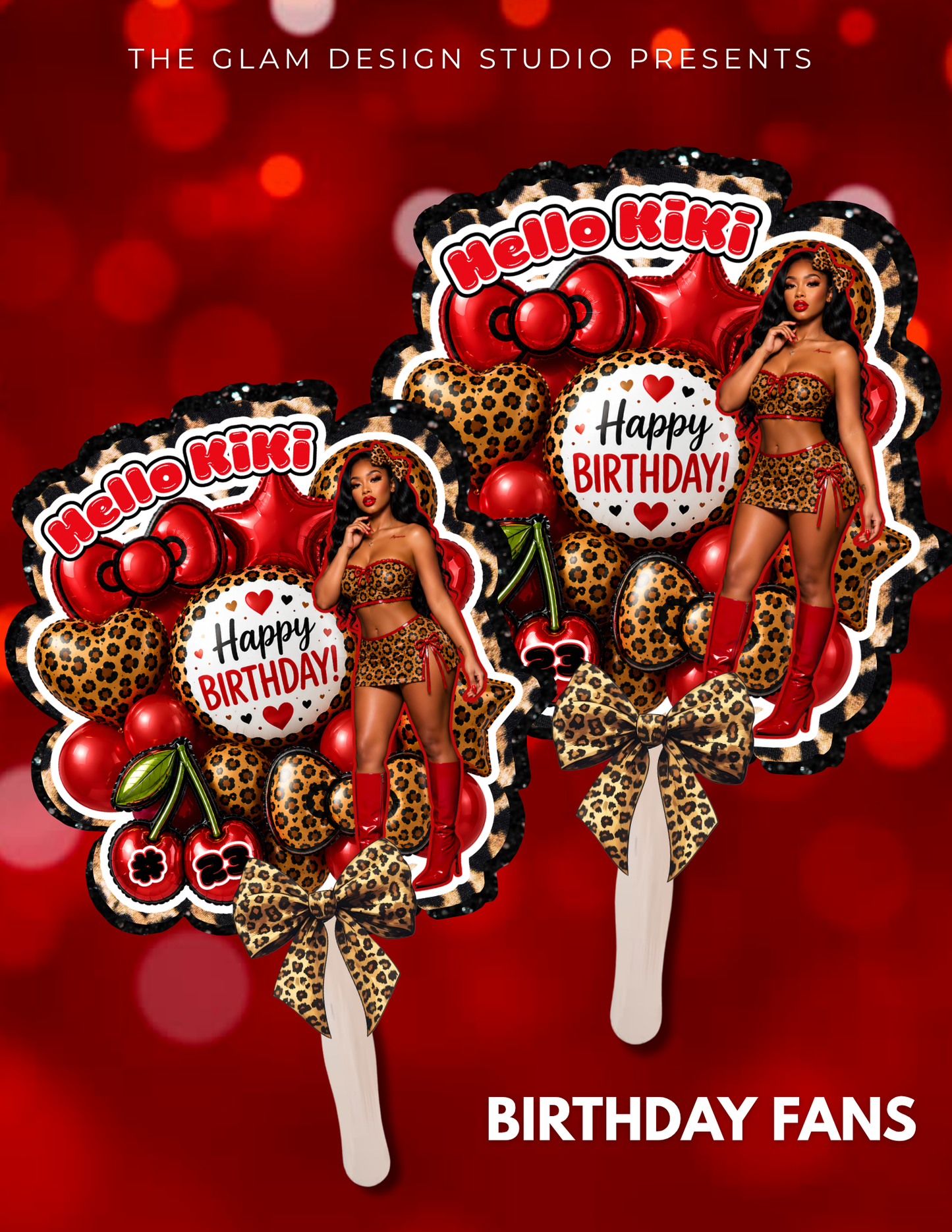Custom Red Cheetah Birthday Party Favors Templates| Hello Kitty Girl Bundle