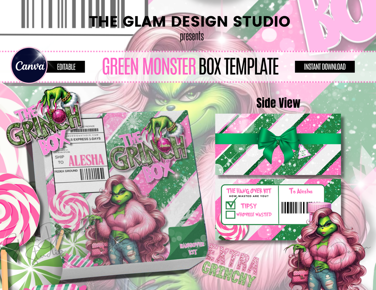 (Digital Product) Girl Baddie Green Monster Box Template