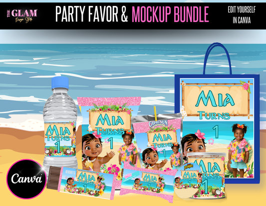 Character Party Favors Hawaiian Theme Party Digital Product, Canva Editable Templates, Canva Pro