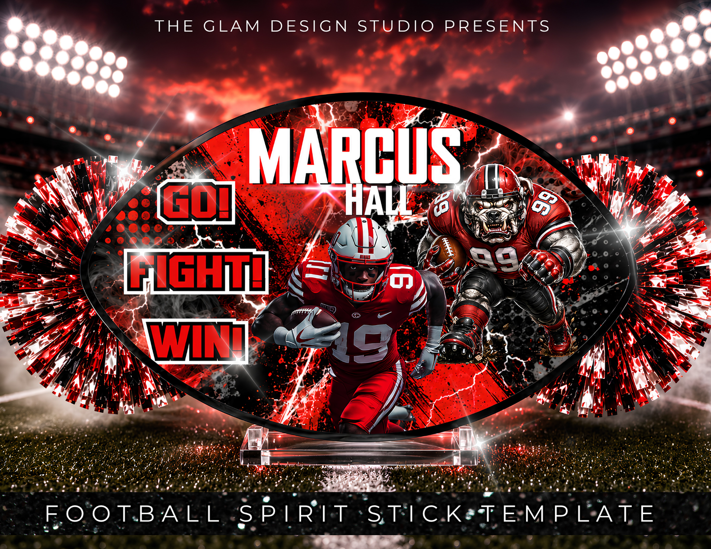 12 Football Spirit Stick Canva Templates | Editable Custom Cheer Spirit Stick Template | Sports Mom DIY Digital Download