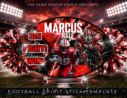 12 Football Spirit Stick Canva Templates | Editable Custom Cheer Spirit Stick Template | Sports Mom DIY Digital Download