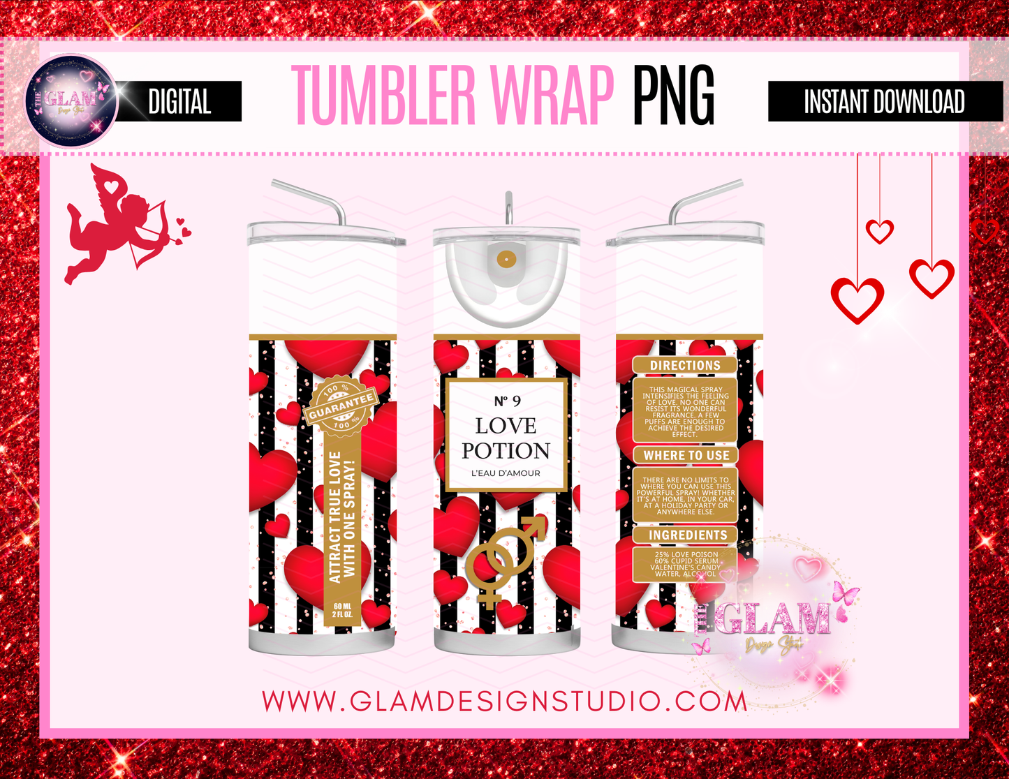 Love Potion Tumbler Wrap Digital PNG