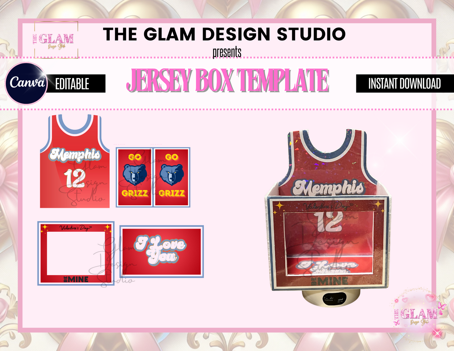 Red Memphis Grizz Basketball Jersey Gift Box Template