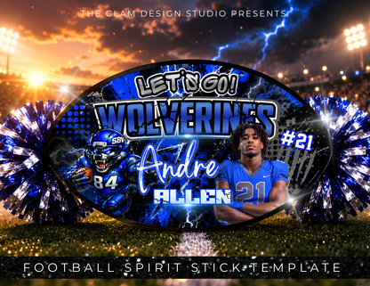 12 Football Spirit Stick Canva Templates | Editable Custom Cheer Spirit Stick Template | Sports Mom DIY Digital Download