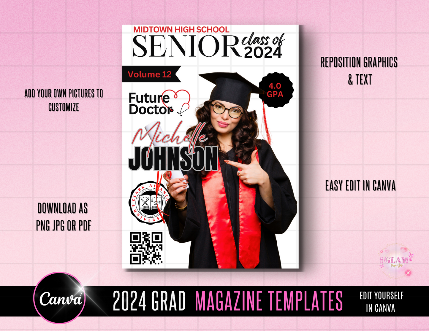 2024 Graduation Magazine Editable Template Bundle Digital File