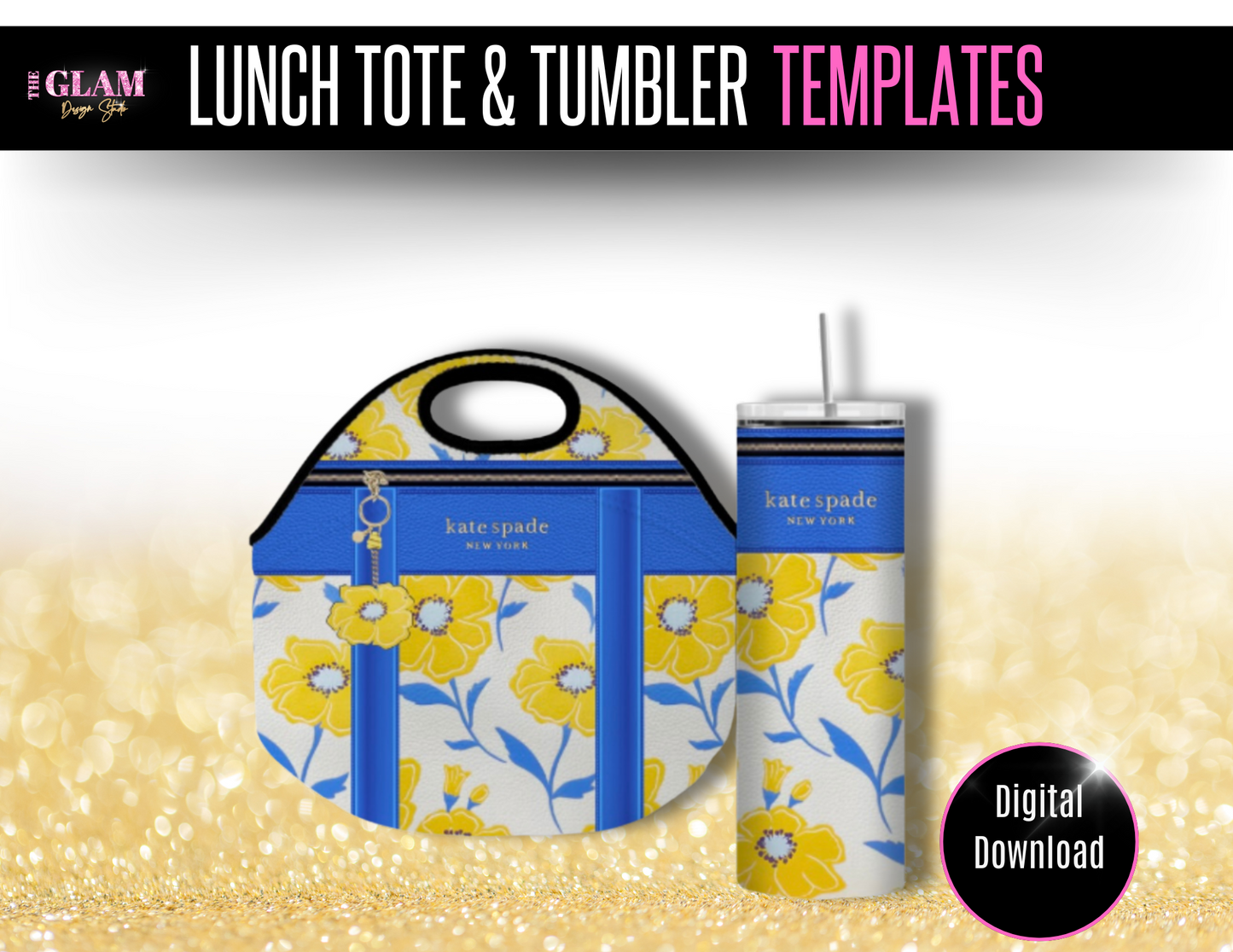 Mother’s Day Gift Yellow & Blue Lunch Tote & Tumbler Template (Digital Download)