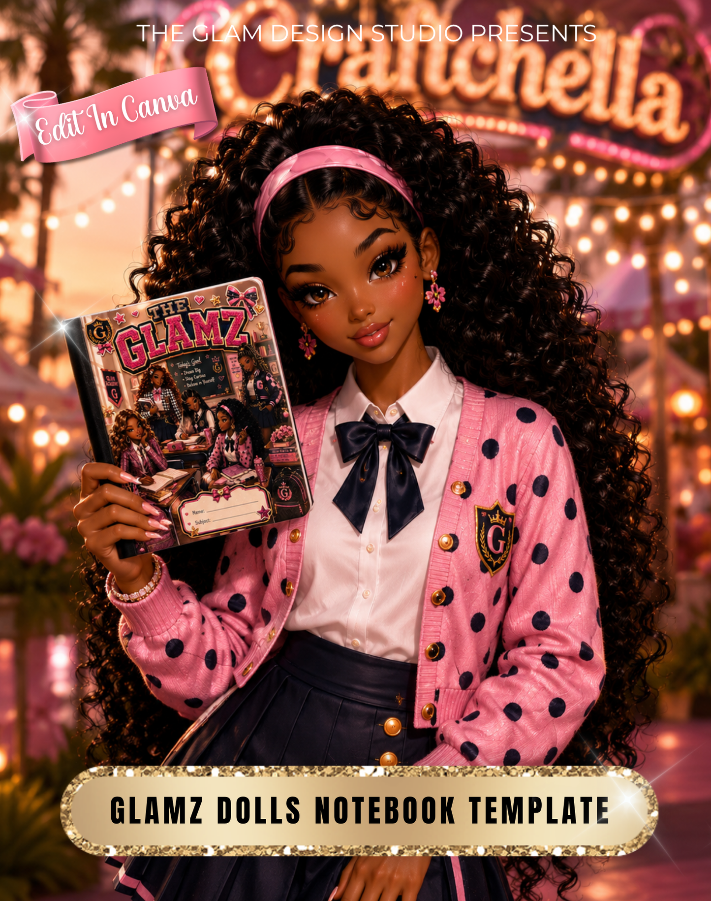 The Glamz™ Back-to-School Composition Notebook Collection | Editable Canva Templates + 16 Bonus Canva Templates