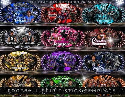 12 Football Spirit Stick Canva Templates | Editable Custom Cheer Spirit Stick Template | Sports Mom DIY Digital Download