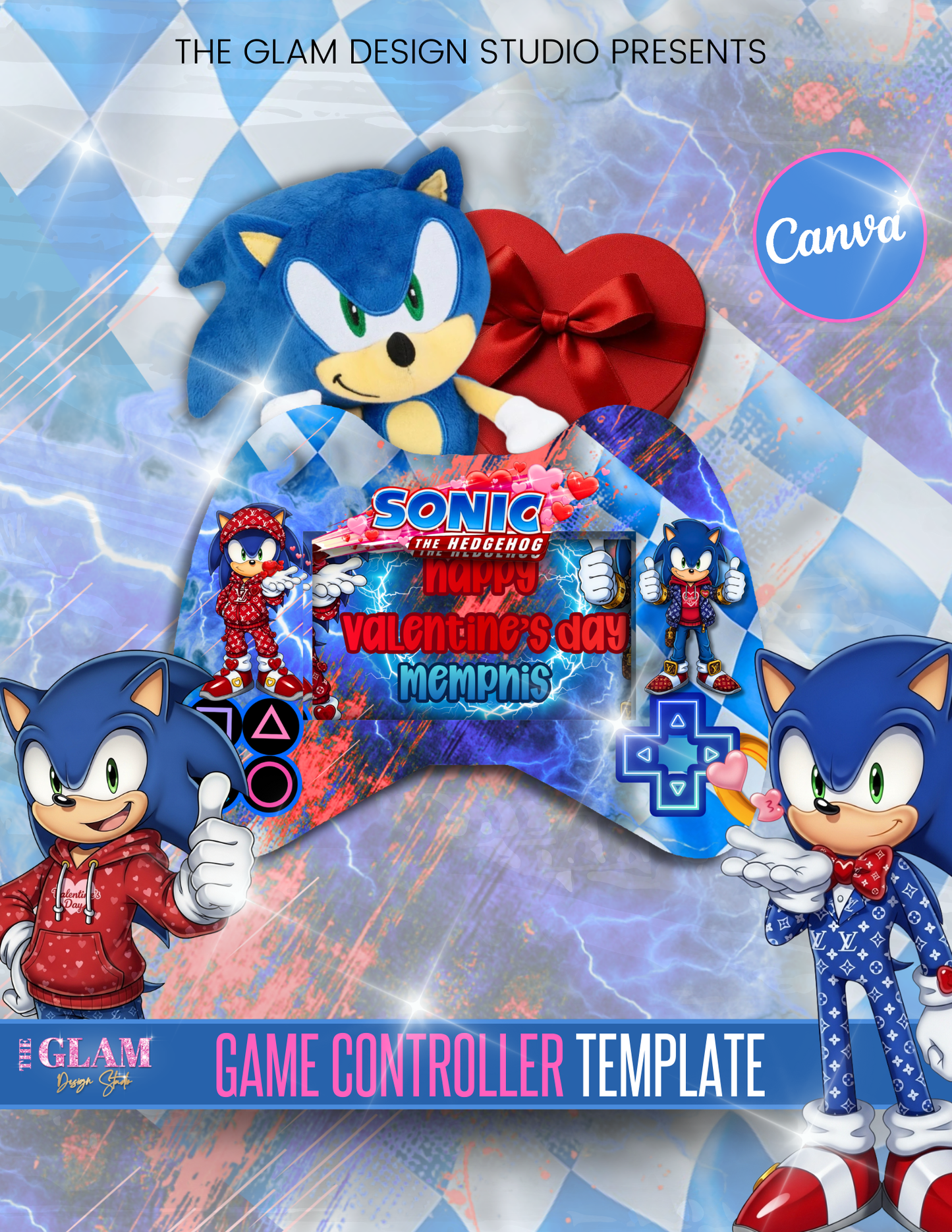 Valentine Game Controller Template Bundle | Sonic, Spiderman, Fortnite, Minecraft, Mario & Roblox | Editable Canva Party Favors