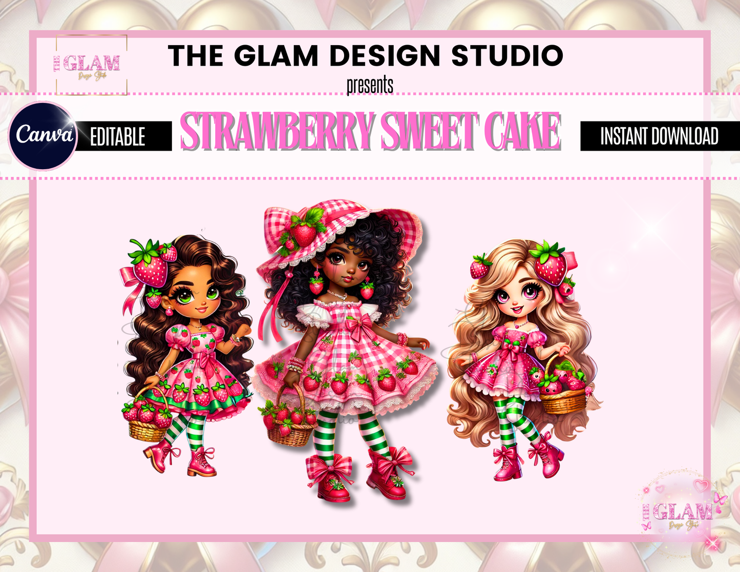 Strawberry Sweetcake Box Canva Editable Template Bundle