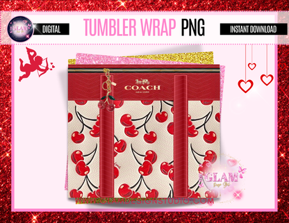 Red Cherry Coach Tumbler Wrap Digital PNG