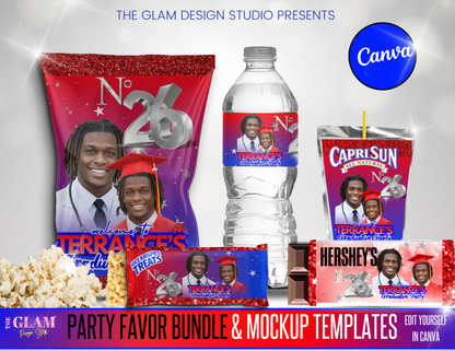 Graduation Party Favor Templates Bundle Canva | Editable Chip Bag, Capri Sun, Water Bottle, Candy Wrappers, Rice Krispie, Keychain, Perfume Labels | Class of 2026
