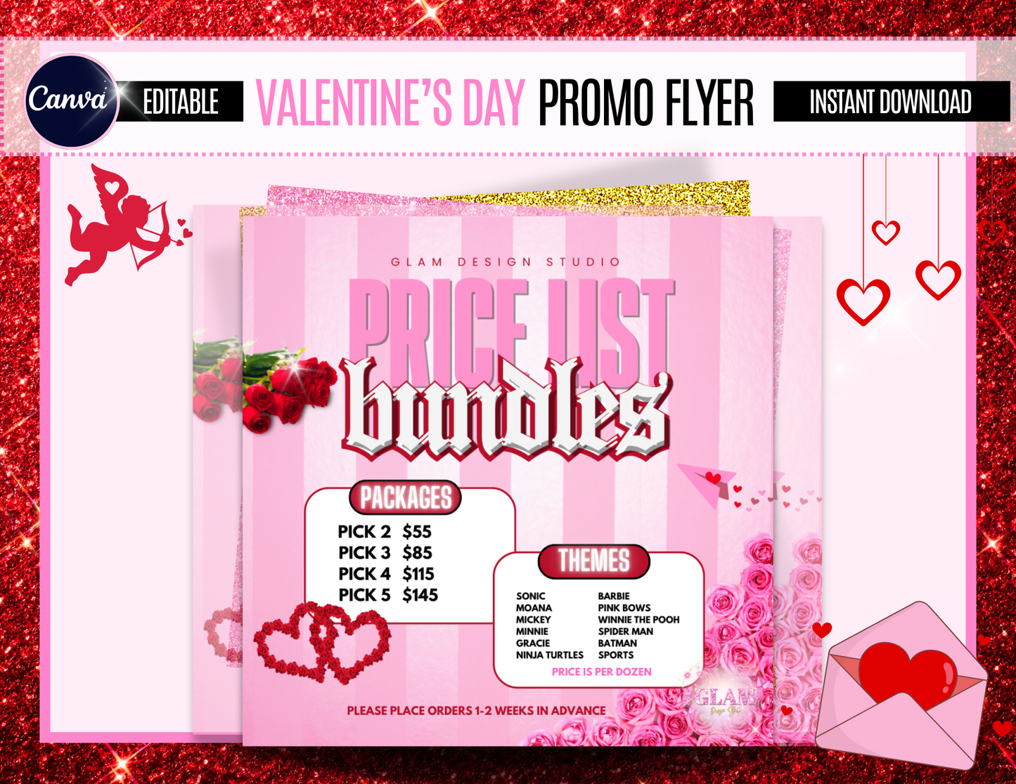 Instagram Promo Flyer 3 Editable Canva Template, Valentines Day