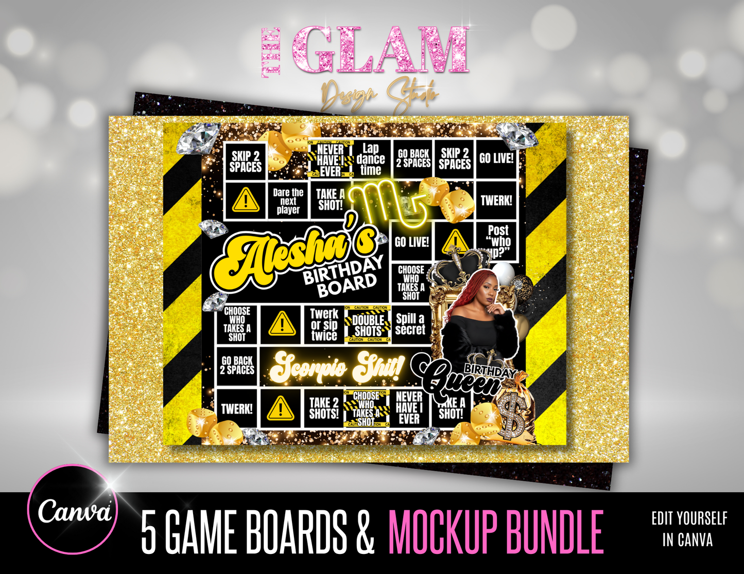 Editable Birthday Game Board Canva Templates | Fun Canva Party Game for Crafters & DIY Designers | Scorpio Season Edition and more