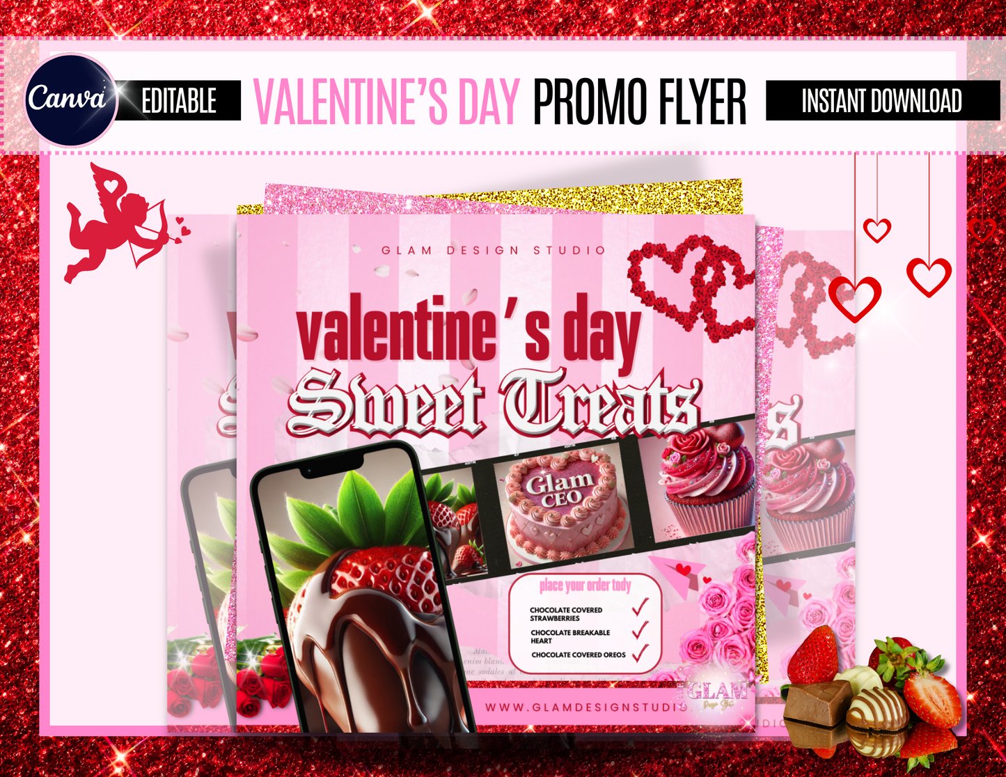 Instagram Promo Flyer 2 Editable Canva Template, Valentines Day